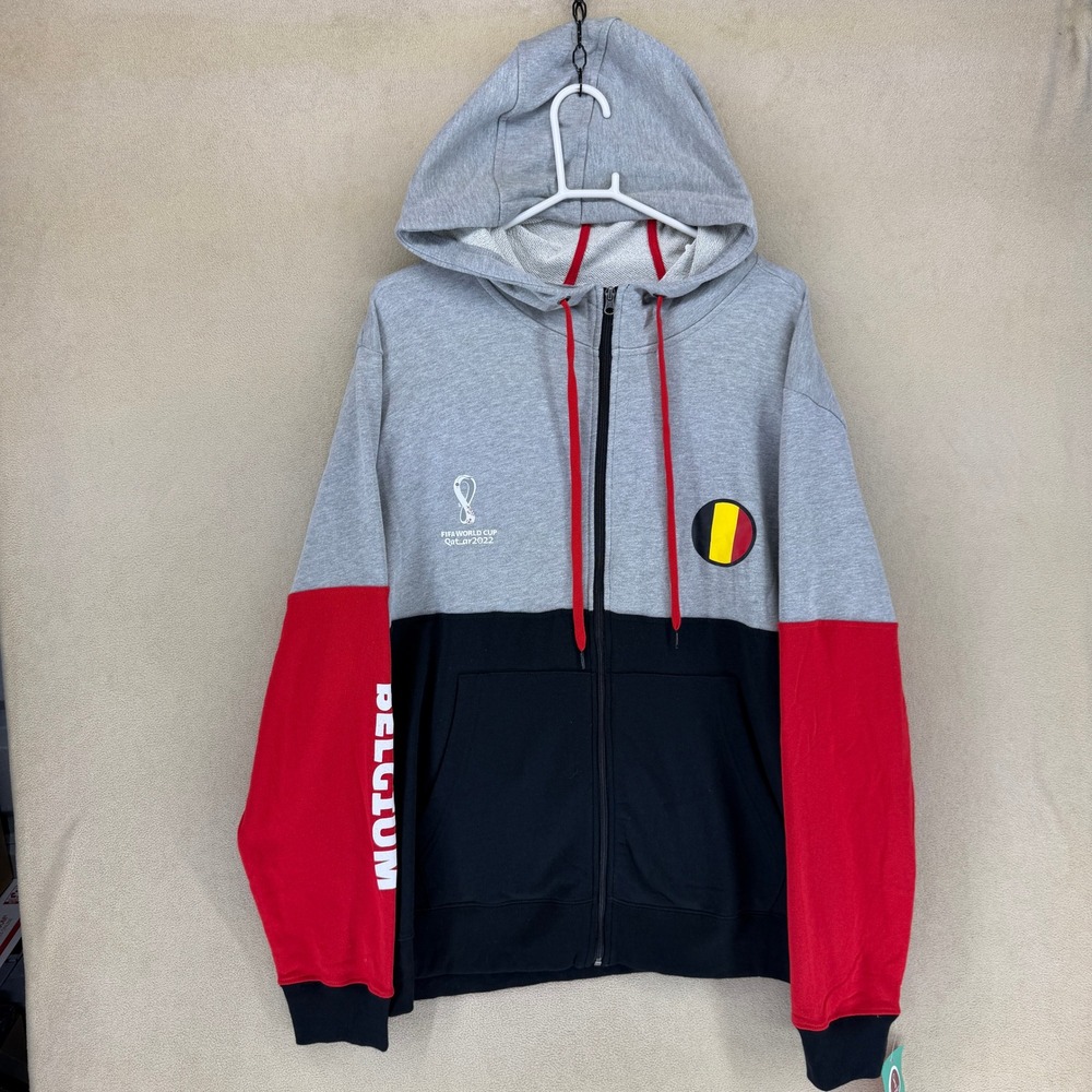 Mens FIFA World Cup Qatar 2022 Belgium Flag Color Block Full Zip Hoodie‎ XXL